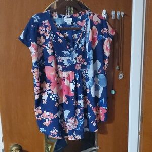 Floral Navy and Pink Women's Top